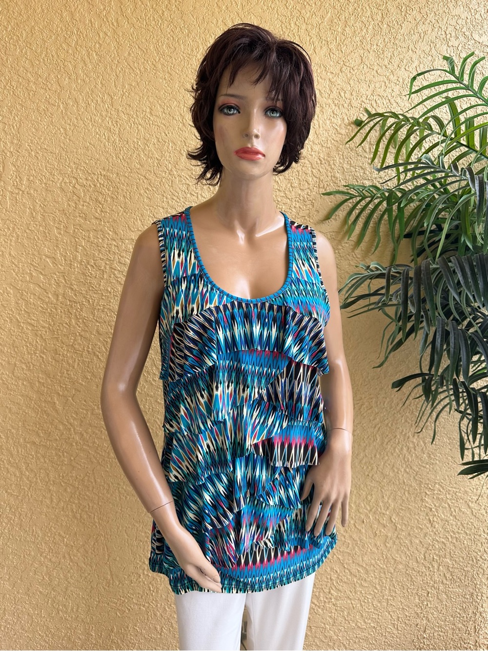 Studio 59 colorful layered fabric front tank tunic